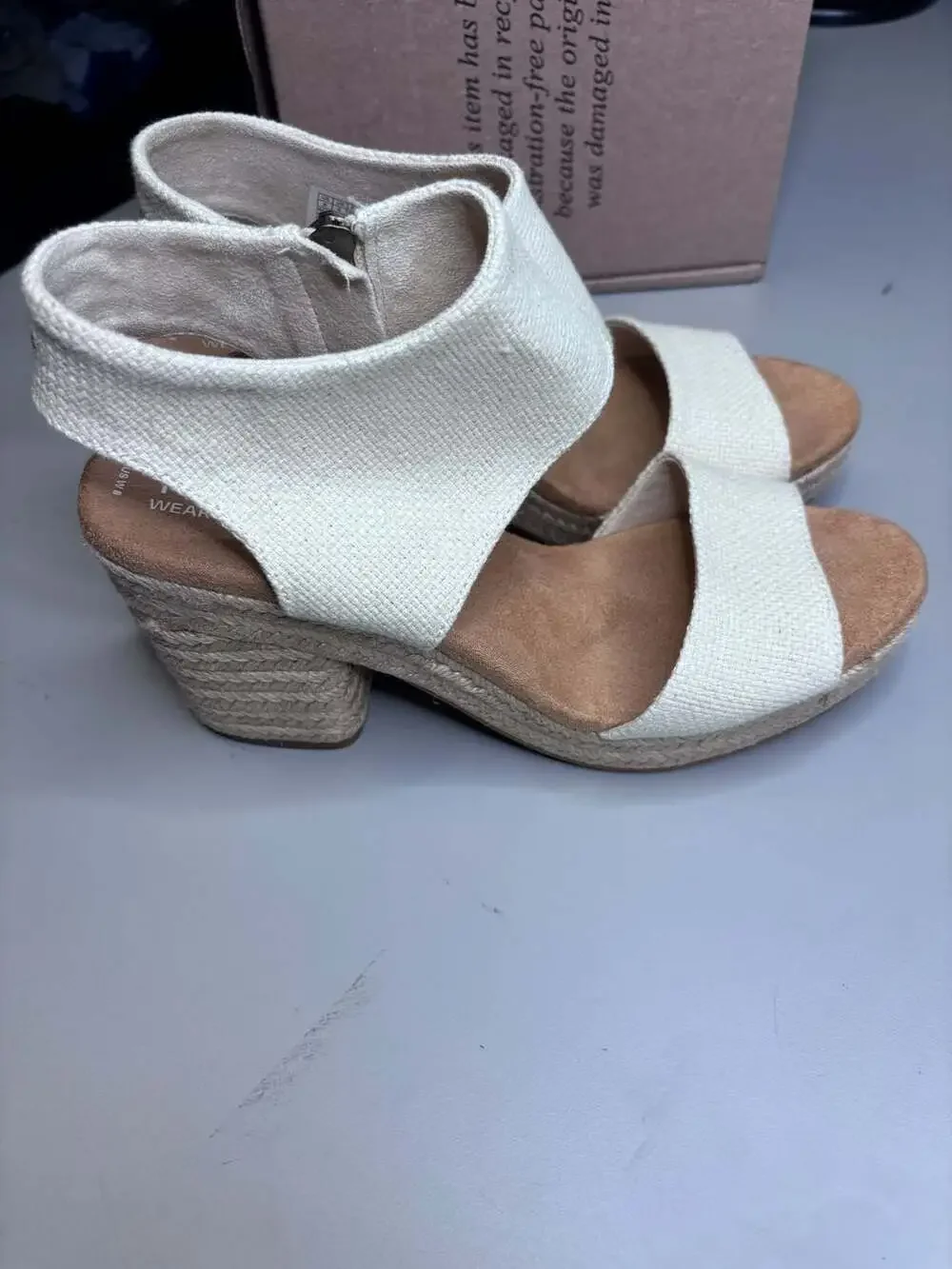 TOMS Majorca Natural Canvas Espadrille Platform Sandals size 8
